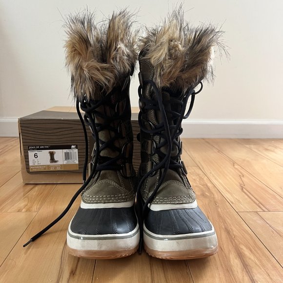Sorel Boots Joan Of Arctic Green Nori Suede Waterproof Faux Fur Tall Snow Size 6 - Picture 10 of 15
